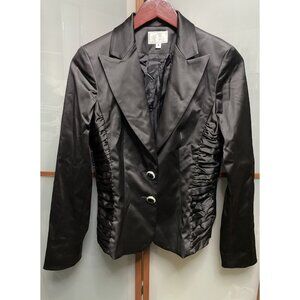 Alberto Makali Vintage Ruched Black Satin Long Sleeve Tuxedo Blazer Jacket Sz 4